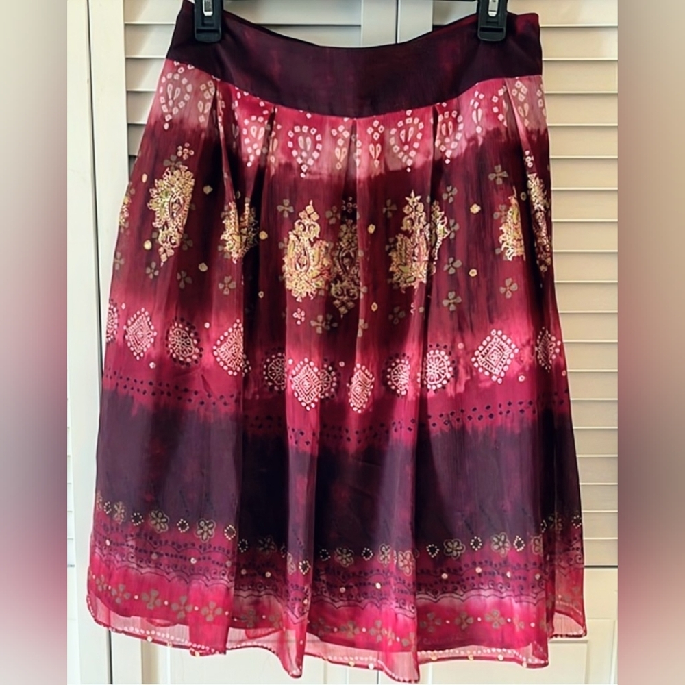 K Petite Collection Boho Border Print Pleated Skirt – 10P